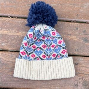 Girls Powder Brand Fairisle Pom Pom Beanie - Navy, Light Blue, Pink & Cream